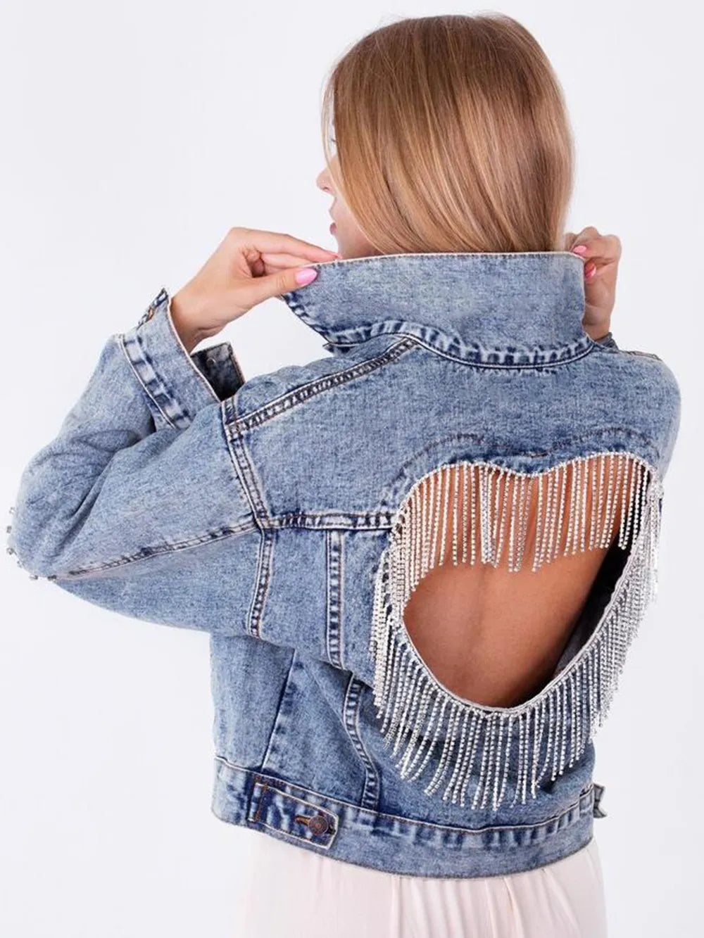 Women's Denim Jacket  "Blue Diamond Tassel Coat"
