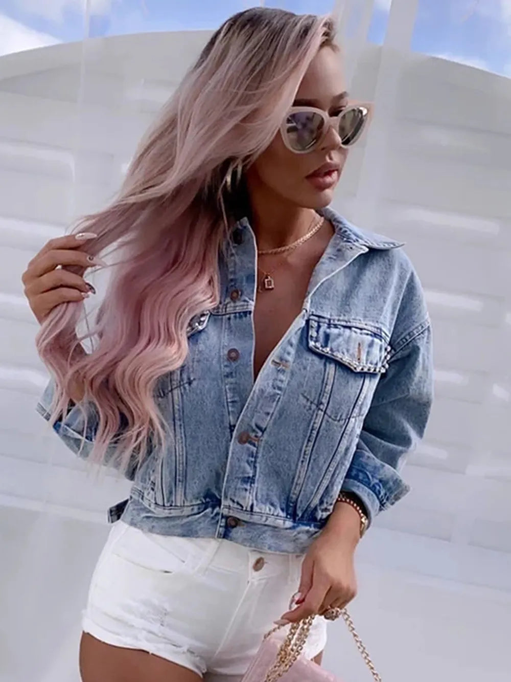 Women's Denim Jacket  "Blue Diamond Tassel Coat"