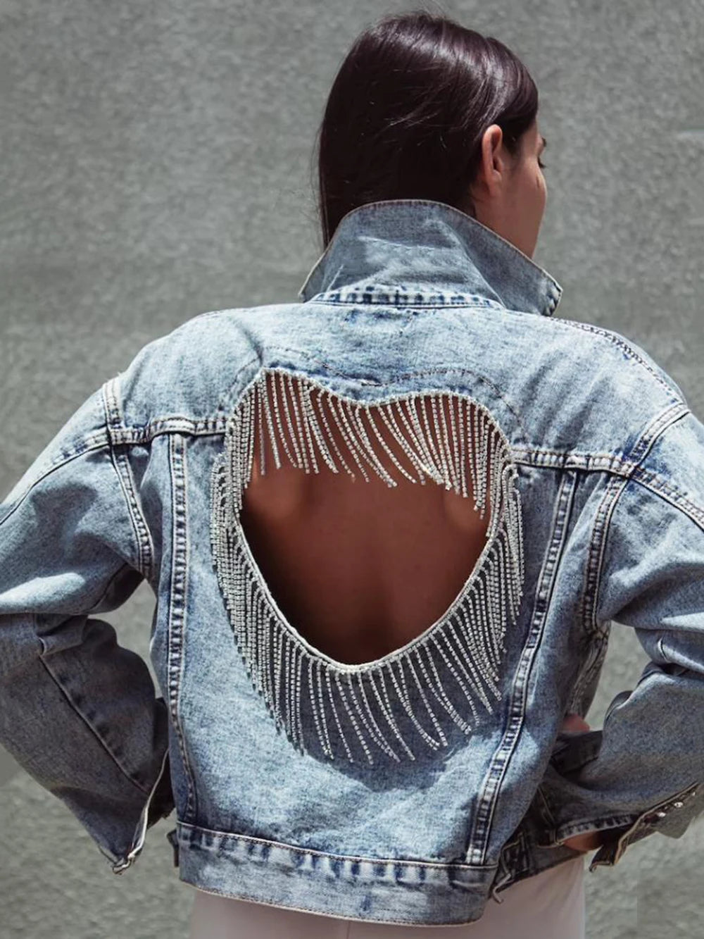 Women's Denim Jacket  "Blue Diamond Tassel Coat"