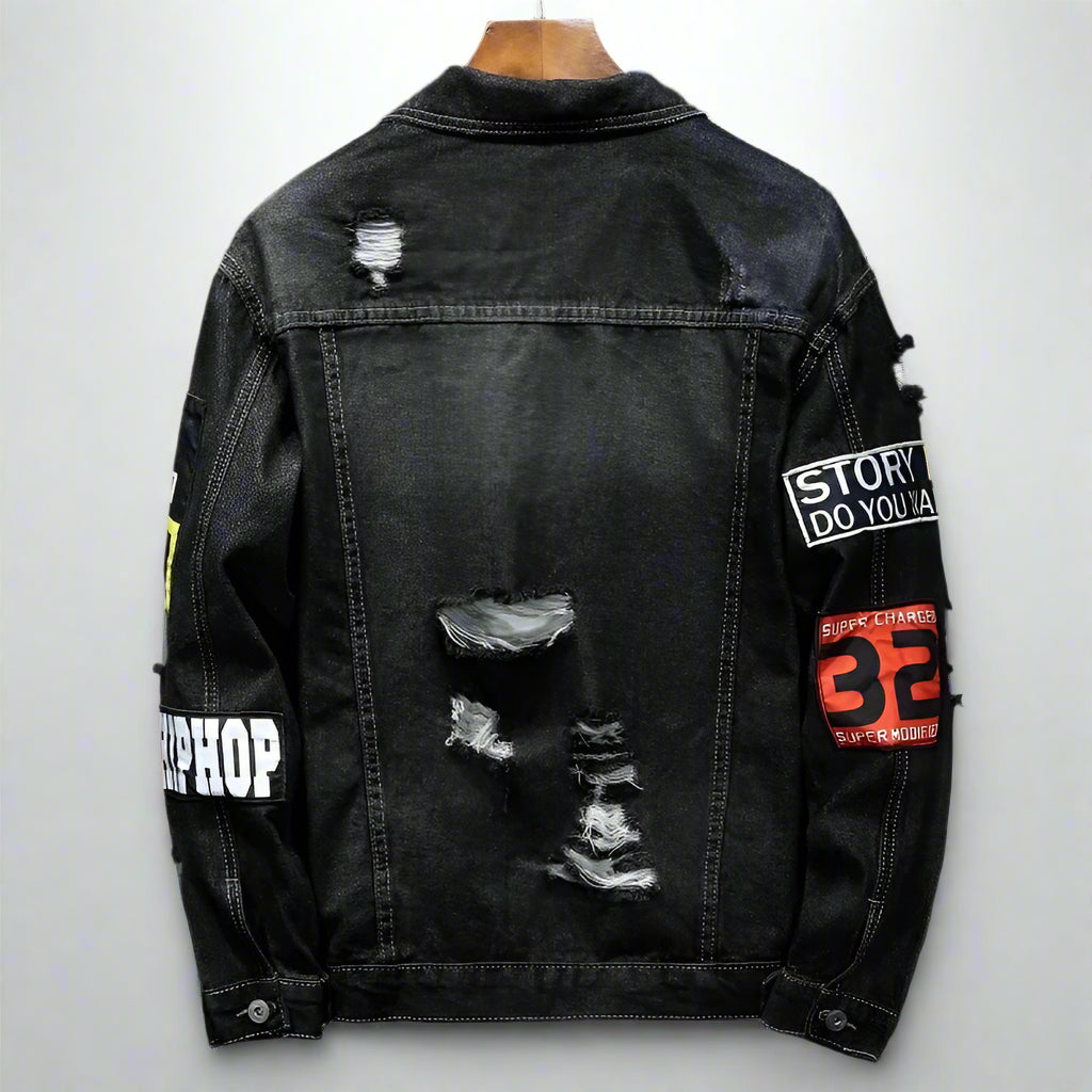 Men's Denim Streetwear Punk Motorcycle Ripped Print Cowboy jacket