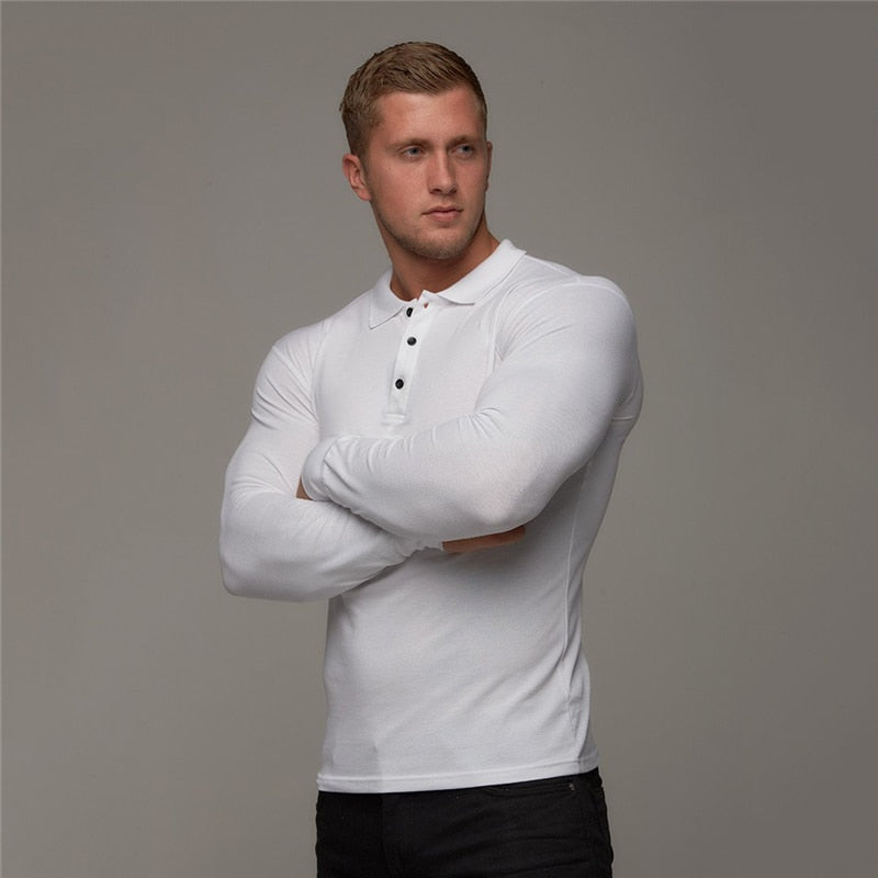 Breathable Men's Cotton Long Sleeve Polo shirt