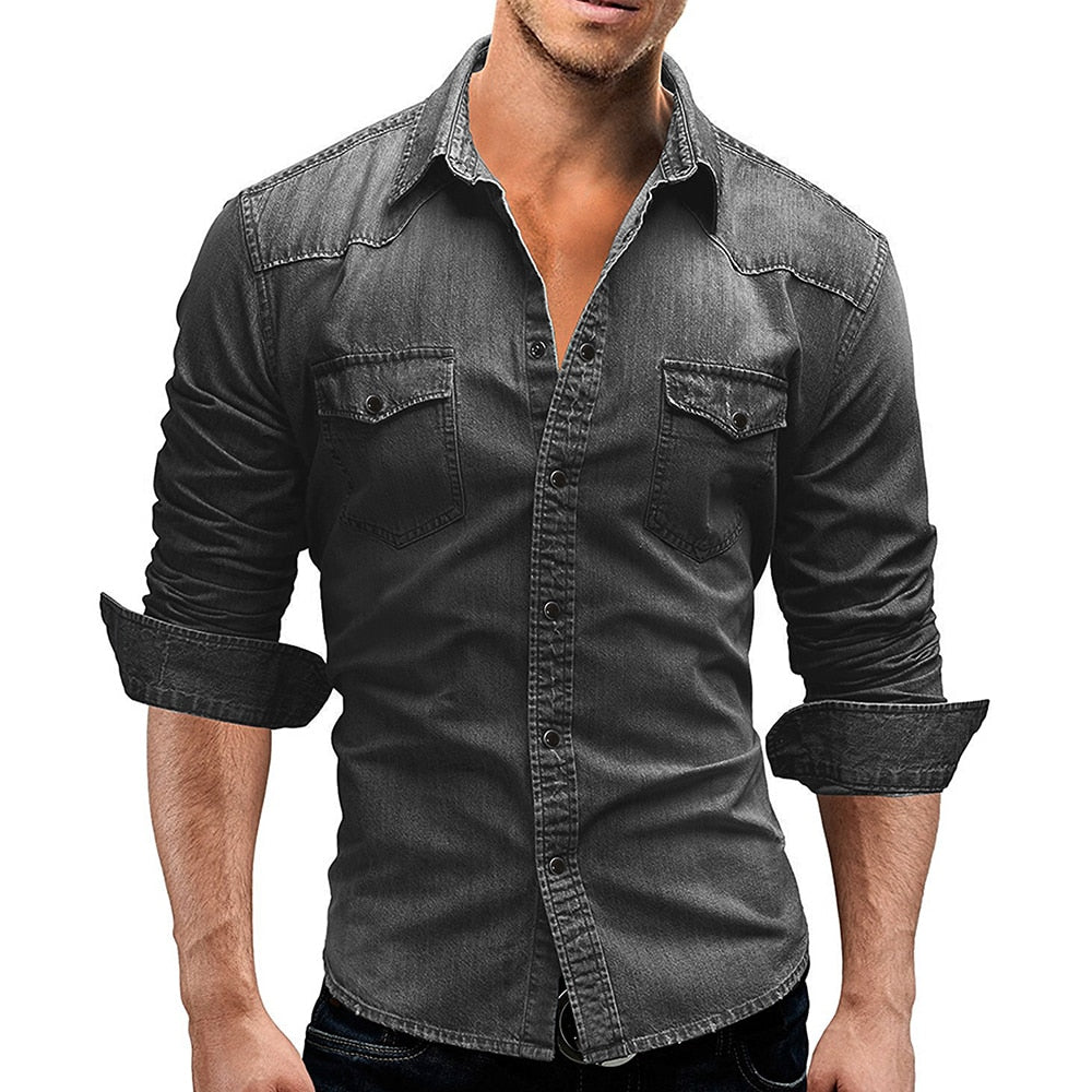 Men's Denim Long Sleeve Slim Cowboy Shirts