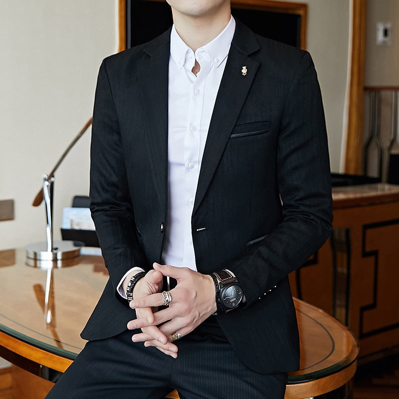 Men's Slim Fit Business Casual Blazer - Striped Professional Jacket