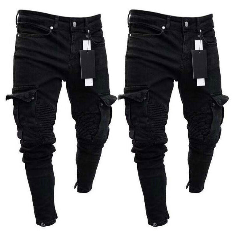 Men's Black Denim Skinny Bike Jeans