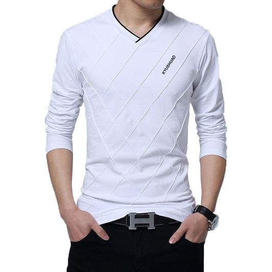 Mens Casual T-shirt Slim Long Sleeve V Neck
