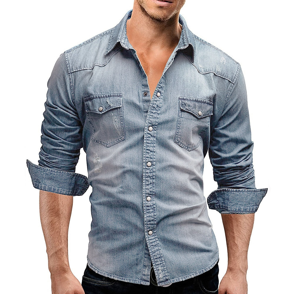 Men's Denim Long Sleeve Slim Cowboy Shirts
