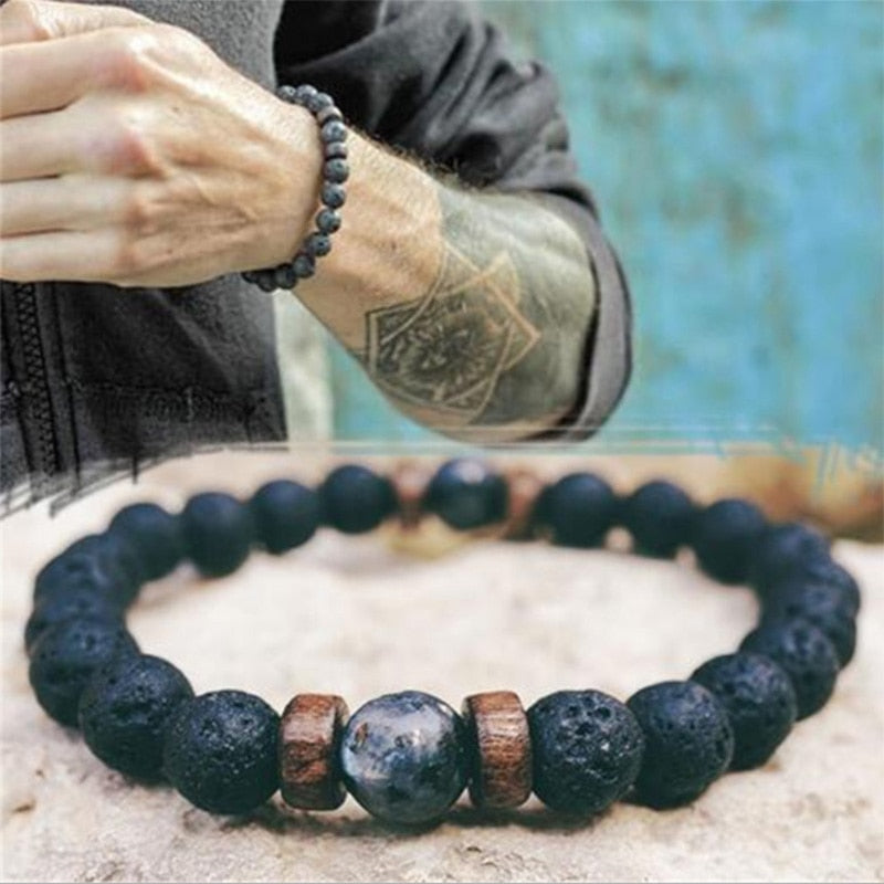 Men's natural stone beads bracelet