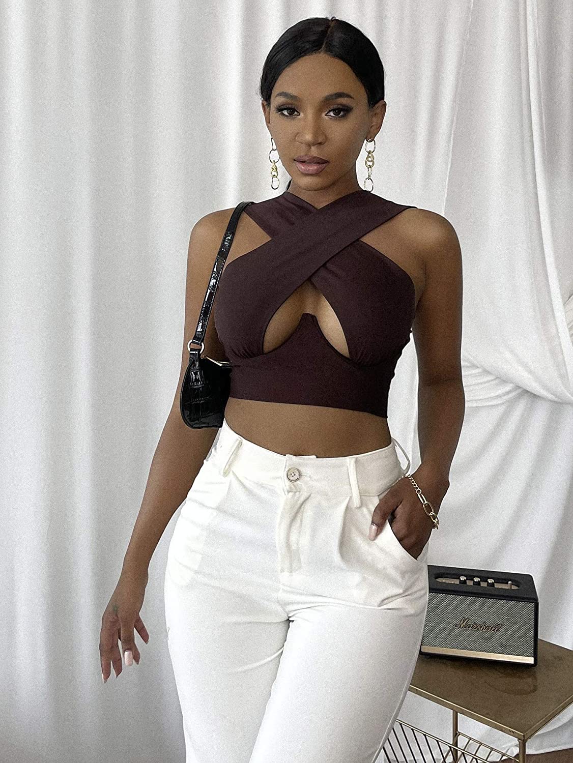 Women's Sexy Criss Cross Tank Top - Hollow Out Crop Top