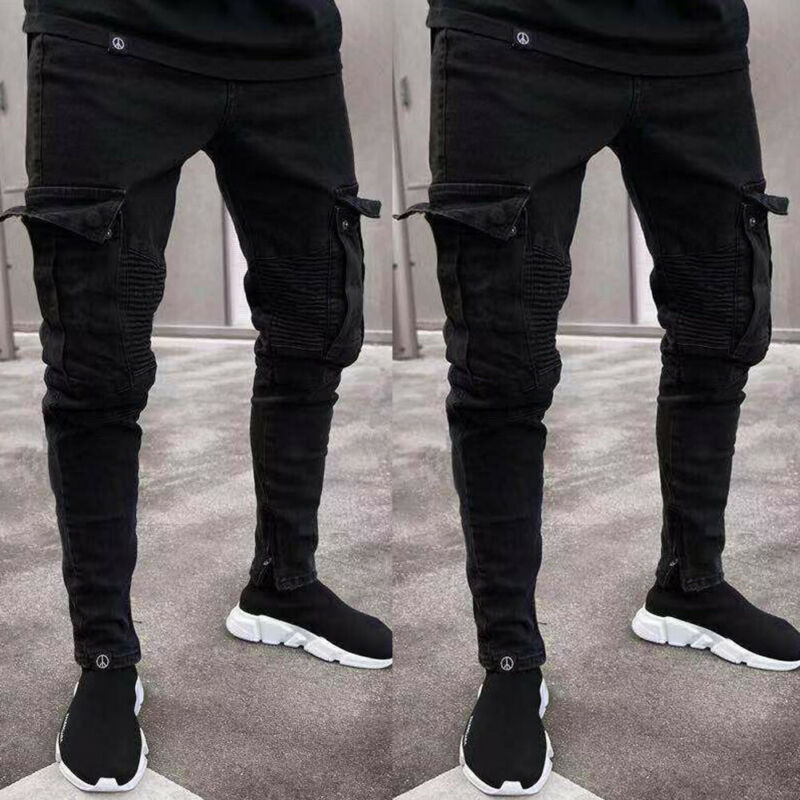 Men's Black Denim Skinny Bike Jeans