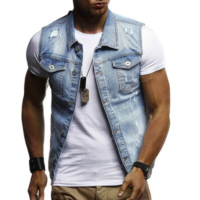 Men's Denim Sleeveless Vest - Casual Cotton Jean Jacket