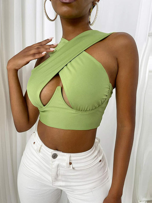 Women's Sexy Criss Cross Tank Top - Hollow Out Crop Top