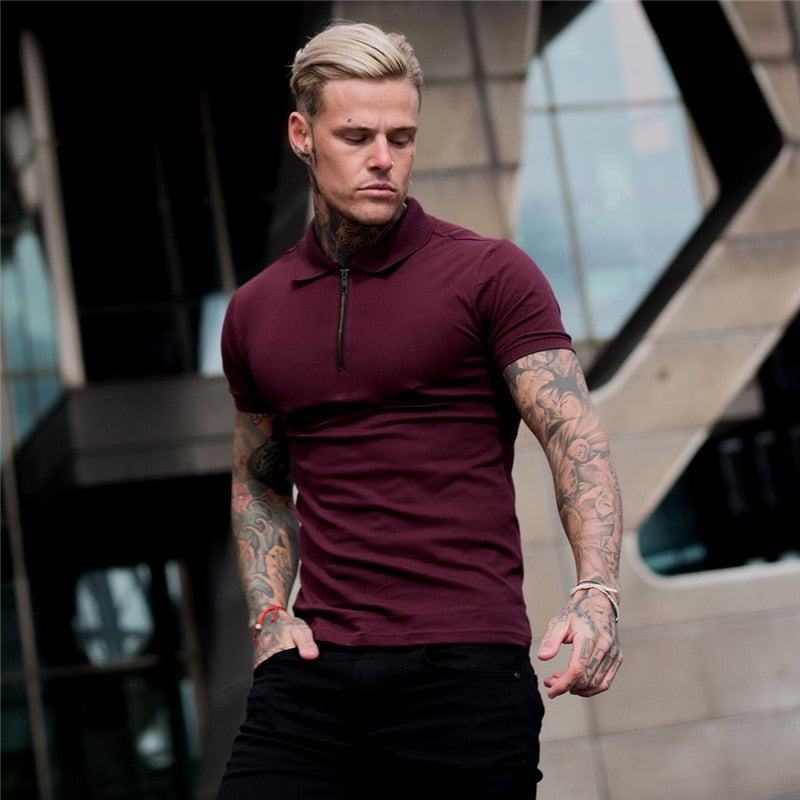Men's Premium Cotton Polo Shirt - Slim Fit Breathable Golf Shirt