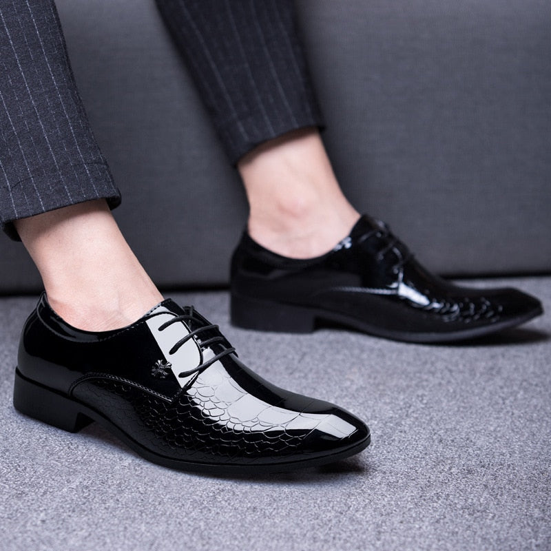 Italian Oxford Wedding Shoes - Luxury Patent Leather Dress Shoes