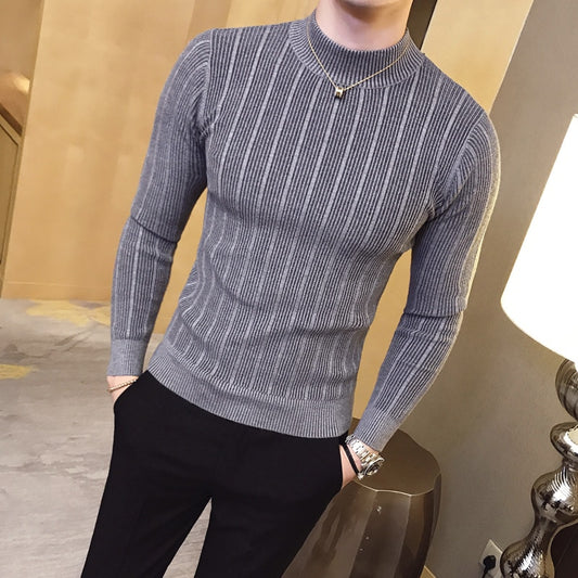 Men's Winter Wool Blend Knitted Sweater - Casual Round Neck Pullover