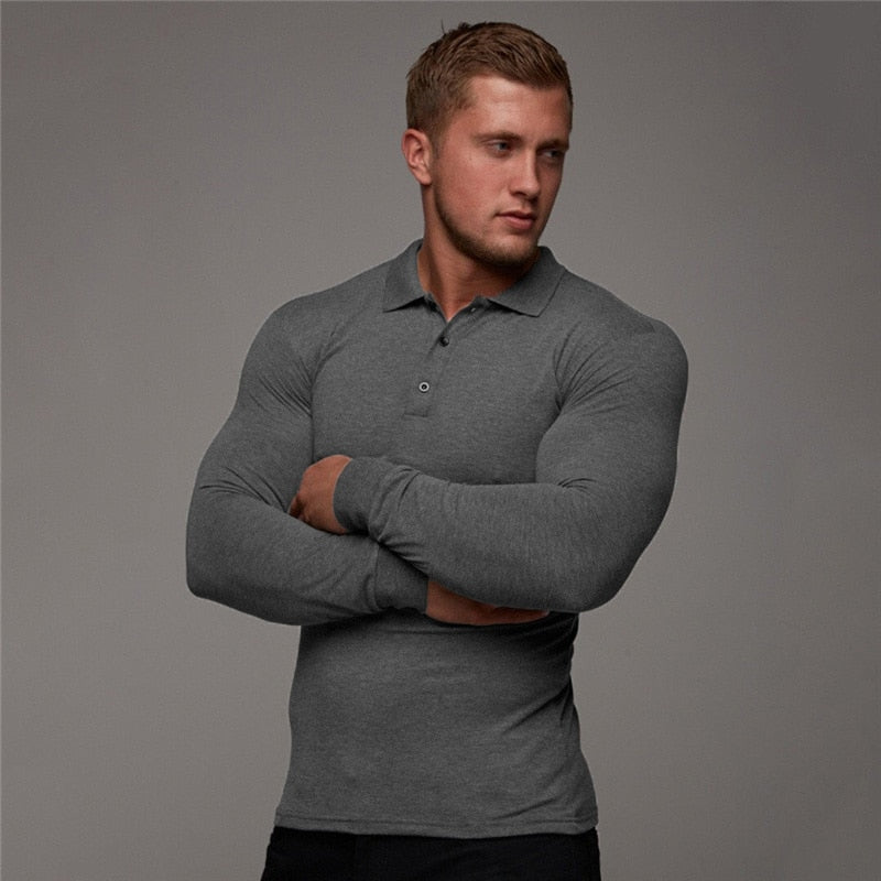 Breathable Men's Cotton Long Sleeve Polo shirt