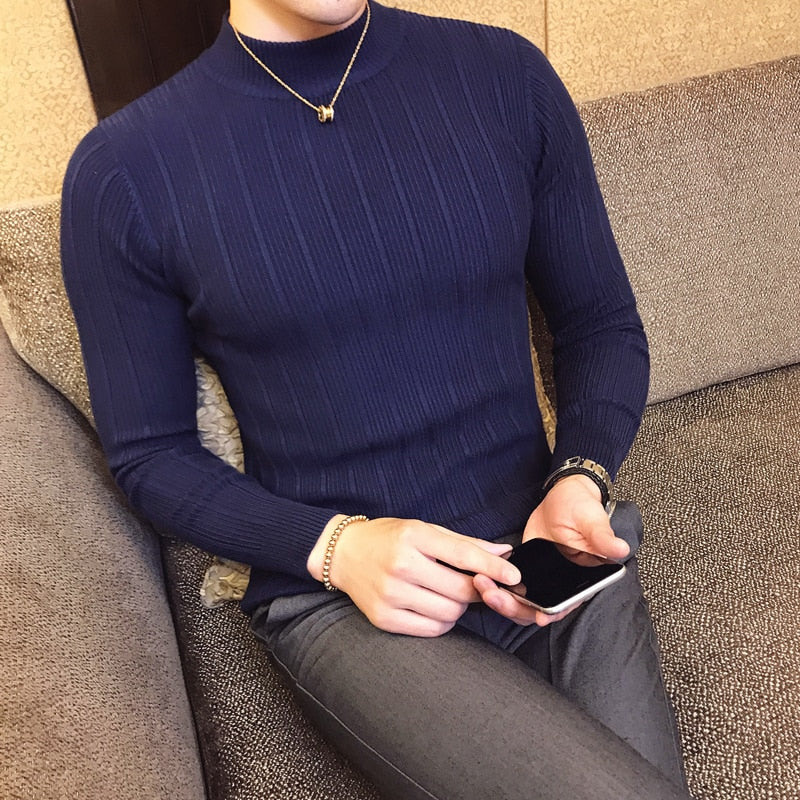 Men's Winter Wool Blend Knitted Sweater - Casual Round Neck Pullover