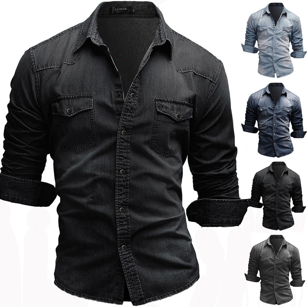 Men's Denim Long Sleeve Slim Cowboy Shirts