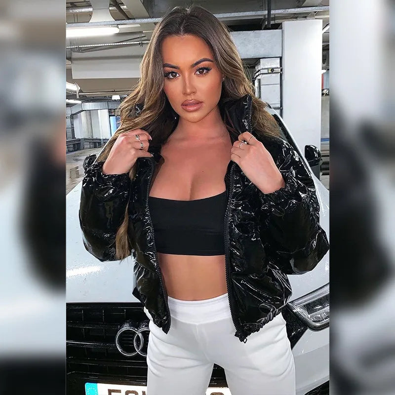 Crop Leather Bubble Coat Jacket