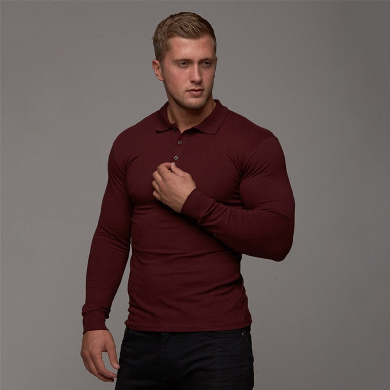Breathable Men's Cotton Long Sleeve Polo shirt