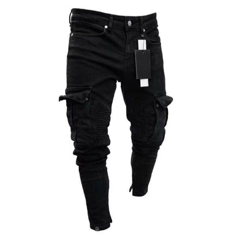 Men's Black Denim Skinny Bike Jeans
