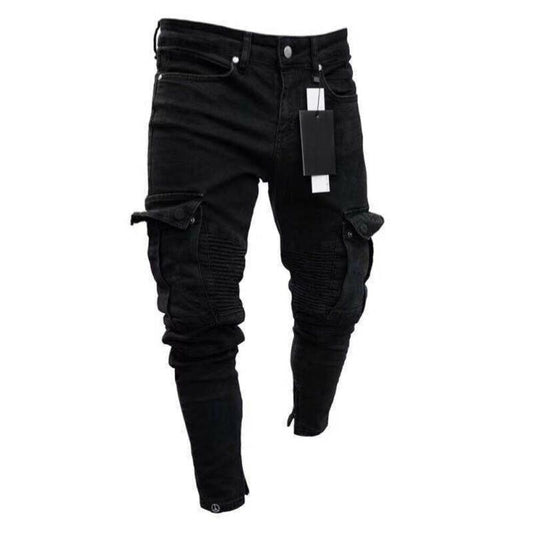 Men's Black Denim Skinny Bike Jeans