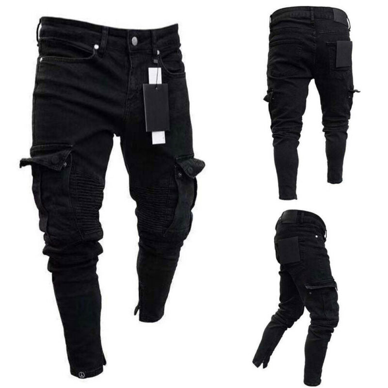 Men's Black Denim Skinny Bike Jeans