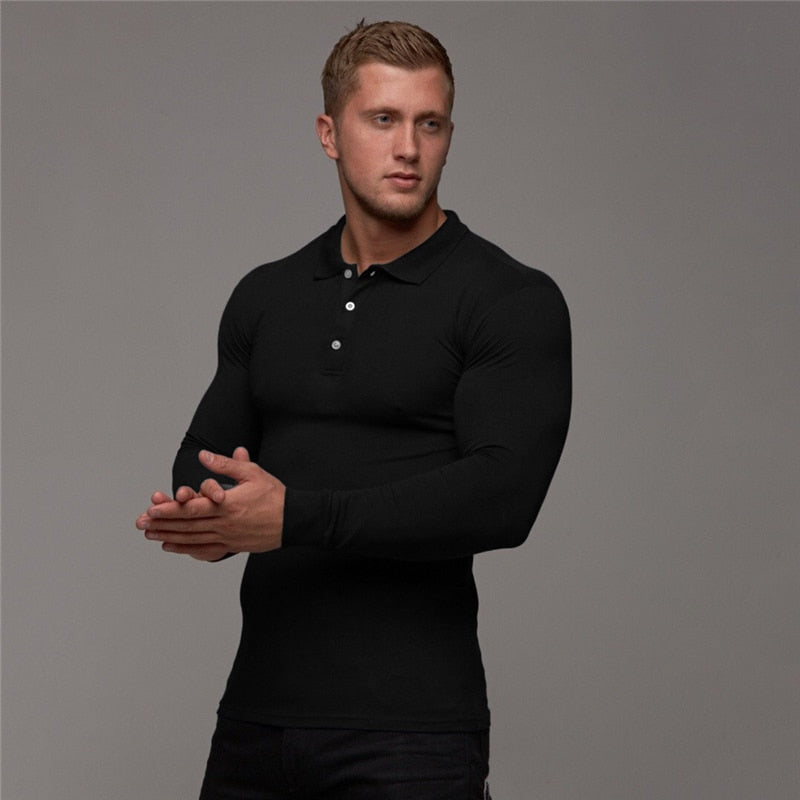 Breathable Men's Cotton Long Sleeve Polo shirt