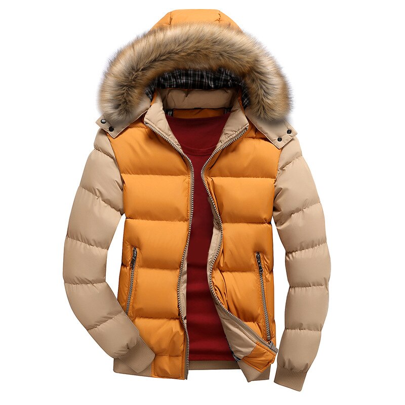 Men's Winter Warm Thick Parkas - Fur Collar Hooded Windbreak Jacket