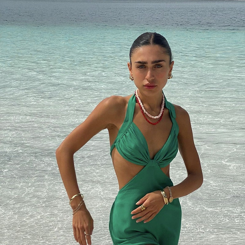 Sleeveless V-Neck Halter Summer Mini Dress