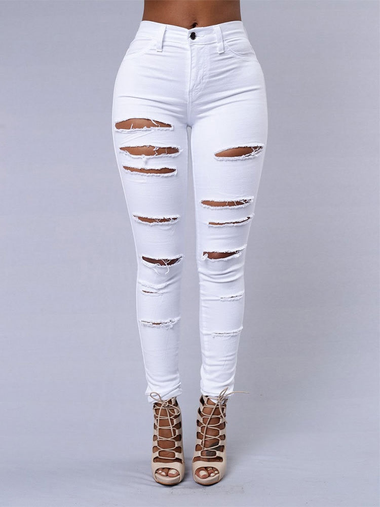 Women's Ripped Skinny Jeans - Street Style Denim Pencil Pants