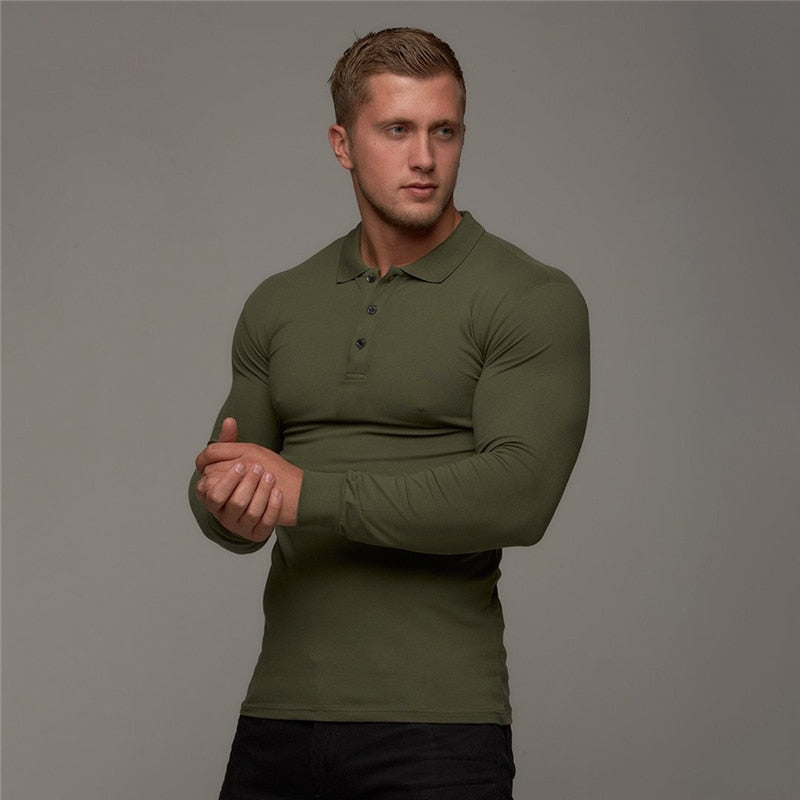 Breathable Men's Cotton Long Sleeve Polo shirt