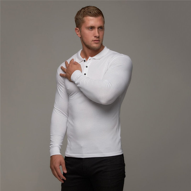 Breathable Men's Cotton Long Sleeve Polo shirt