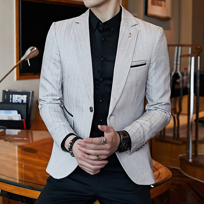 Men's Slim Fit Business Casual Blazer - Striped Professional Jacket