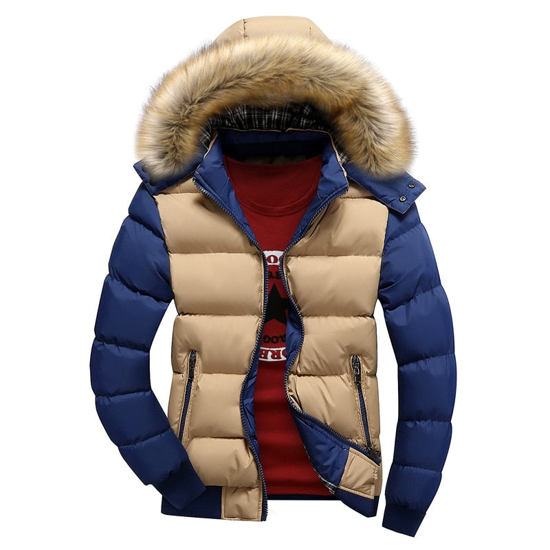 Men's Winter Warm Thick Parkas - Fur Collar Hooded Windbreak Jacket