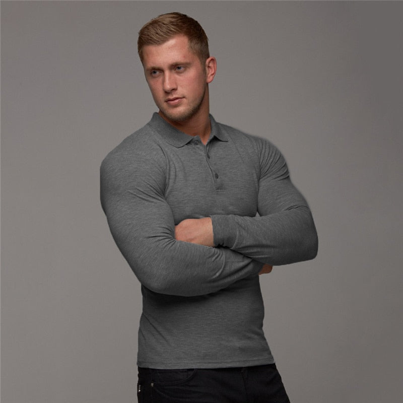 Breathable Men's Cotton Long Sleeve Polo shirt