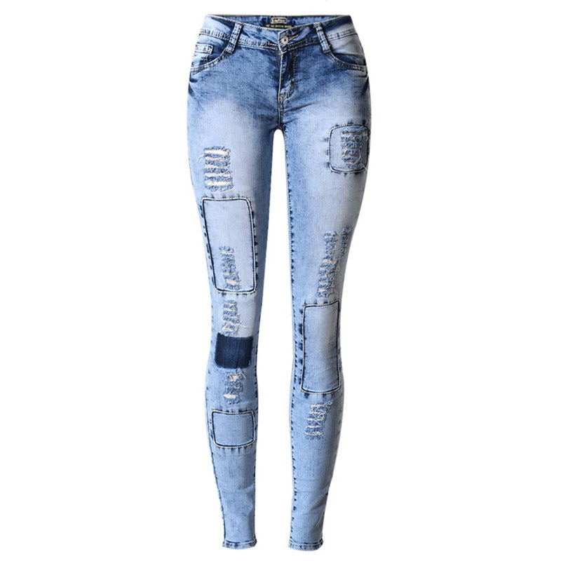 Women's Ripped Skinny Slim Patchwork jeans