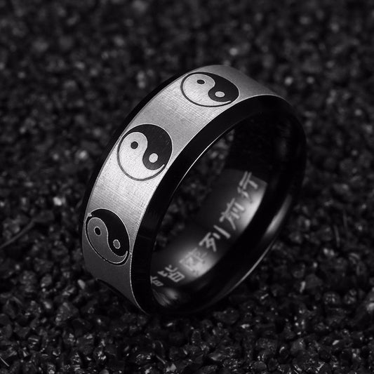 Men's Two Tone Stainless Steel Chinese Style "Yin & Yang" Ring