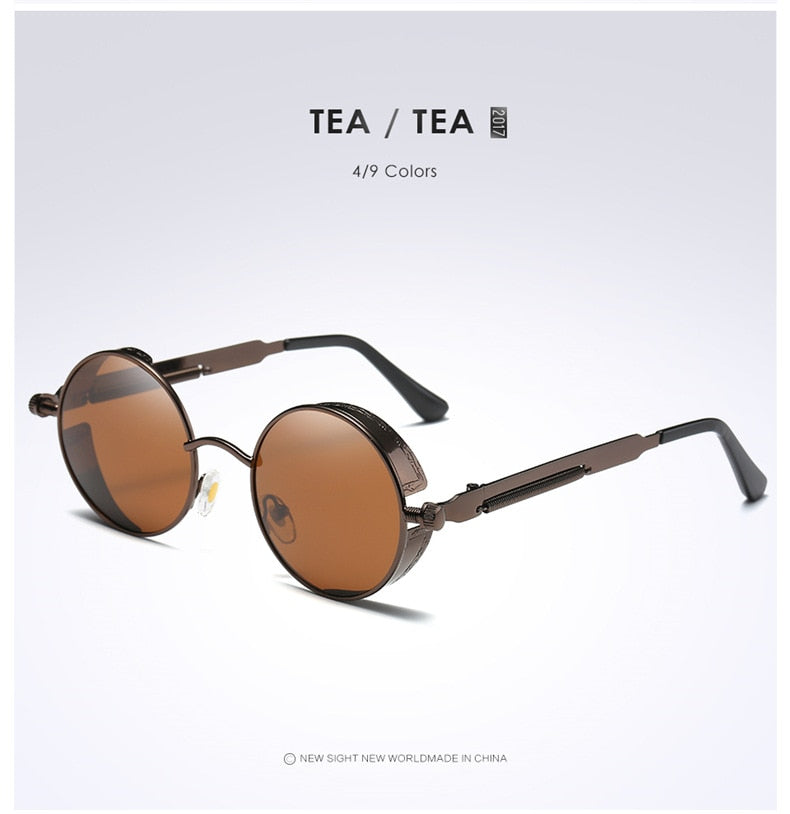 Gothic Steampunk Sunglasses - Gold Metal Polarized Shield Eyewear