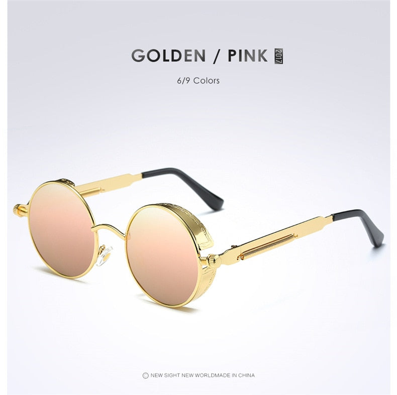 Gothic Steampunk Sunglasses - Gold Metal Polarized Shield Eyewear