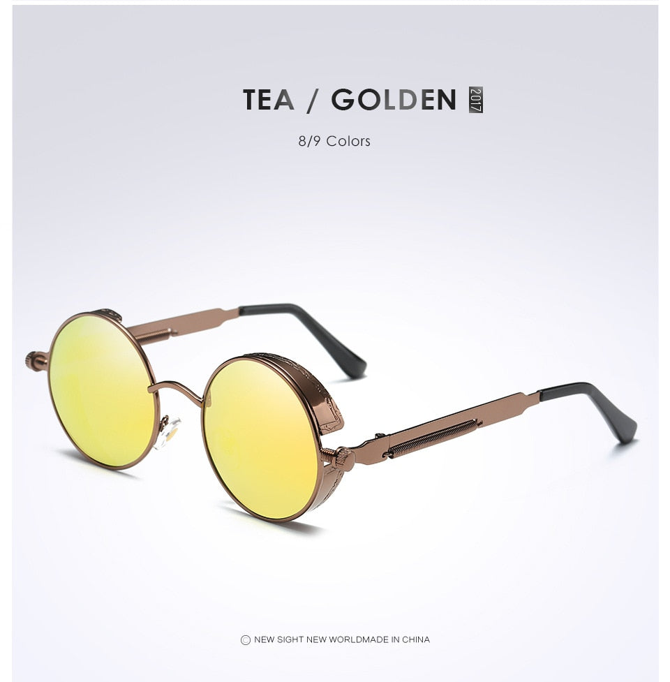Gothic Steampunk Sunglasses - Gold Metal Polarized Shield Eyewear