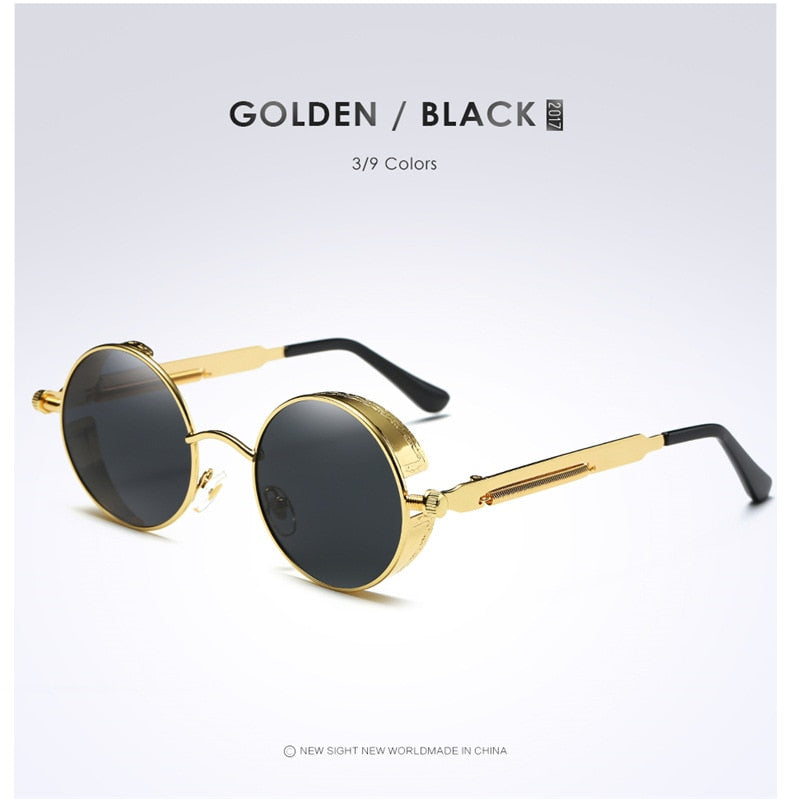 Gothic Steampunk Sunglasses - Gold Metal Polarized Shield Eyewear