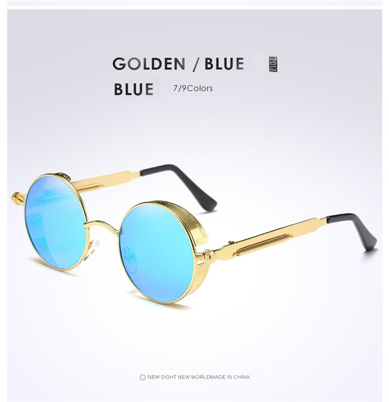 Gothic Steampunk Sunglasses - Gold Metal Polarized Shield Eyewear