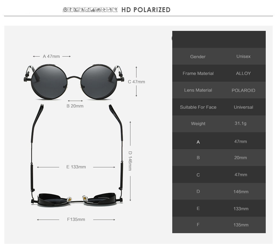 Gothic Steampunk Sunglasses - Gold Metal Polarized Shield Eyewear