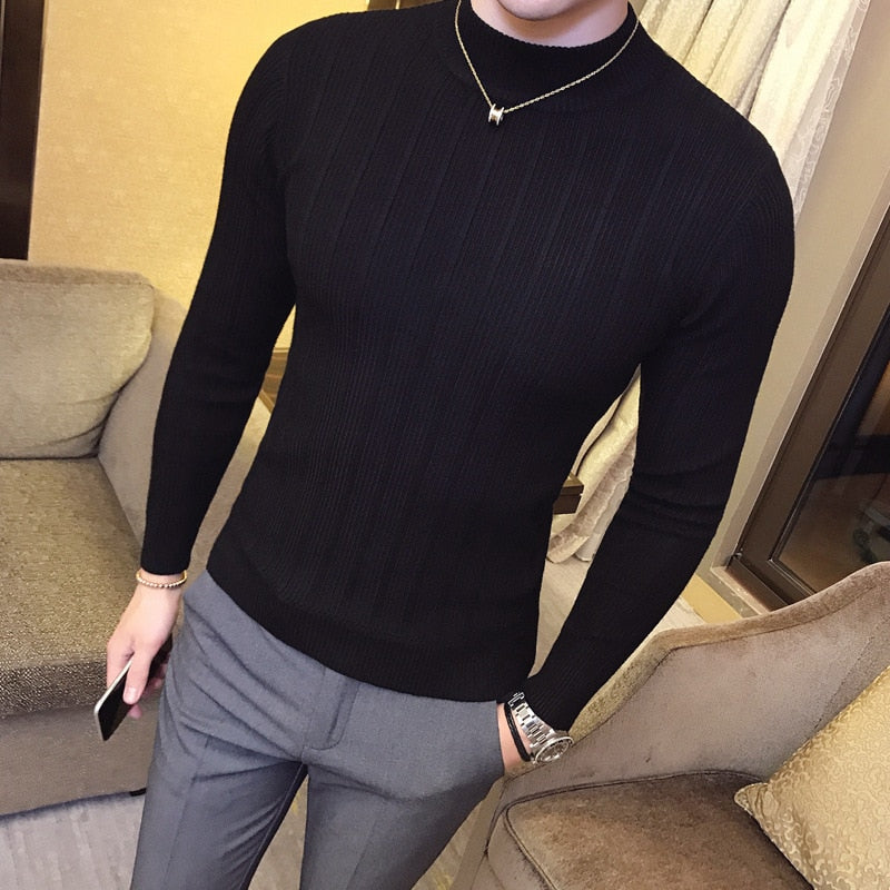 Men's Winter Wool Blend Knitted Sweater - Casual Round Neck Pullover