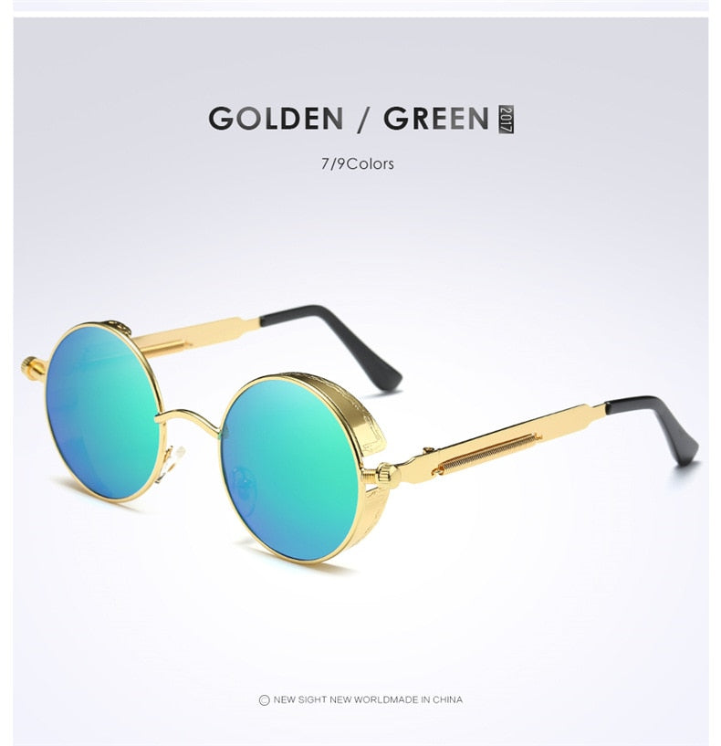 Gothic Steampunk Sunglasses - Gold Metal Polarized Shield Eyewear