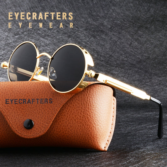 Gothic Steampunk Sunglasses - Gold Metal Polarized Shield Eyewear