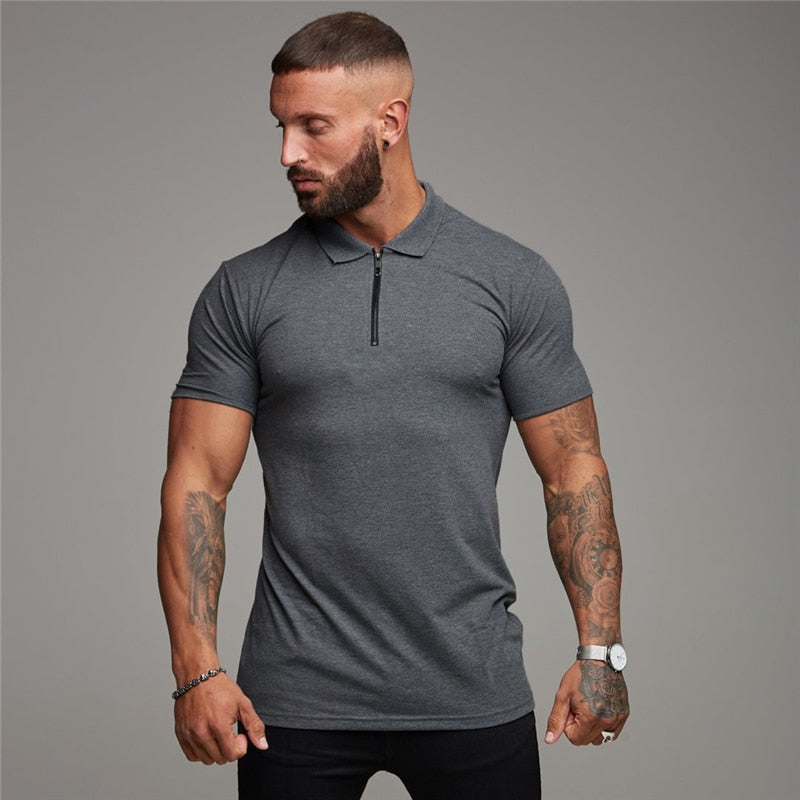 Men's Premium Cotton Polo Shirt - Slim Fit Breathable Golf Shirt