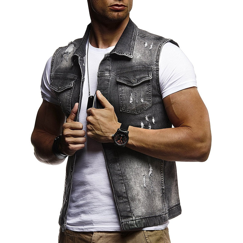 Men's Denim Sleeveless Vest - Casual Cotton Jean Jacket