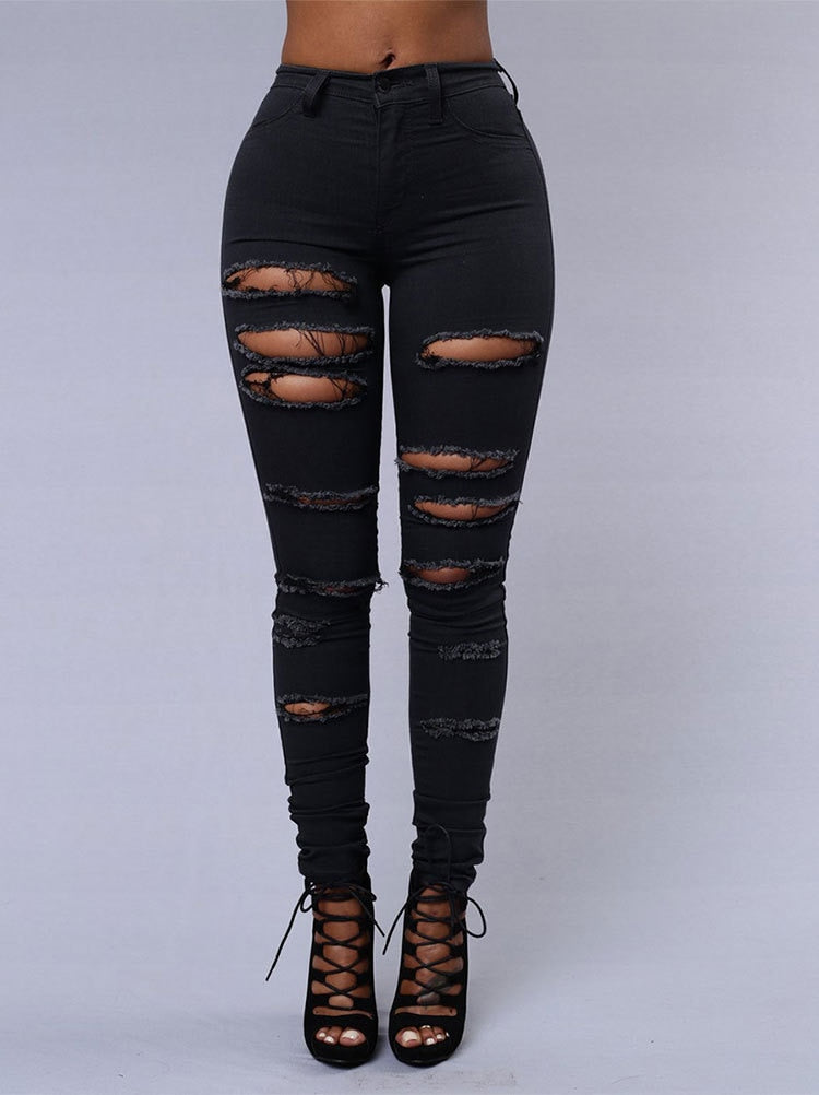 Women's Ripped Skinny Jeans - Street Style Denim Pencil Pants