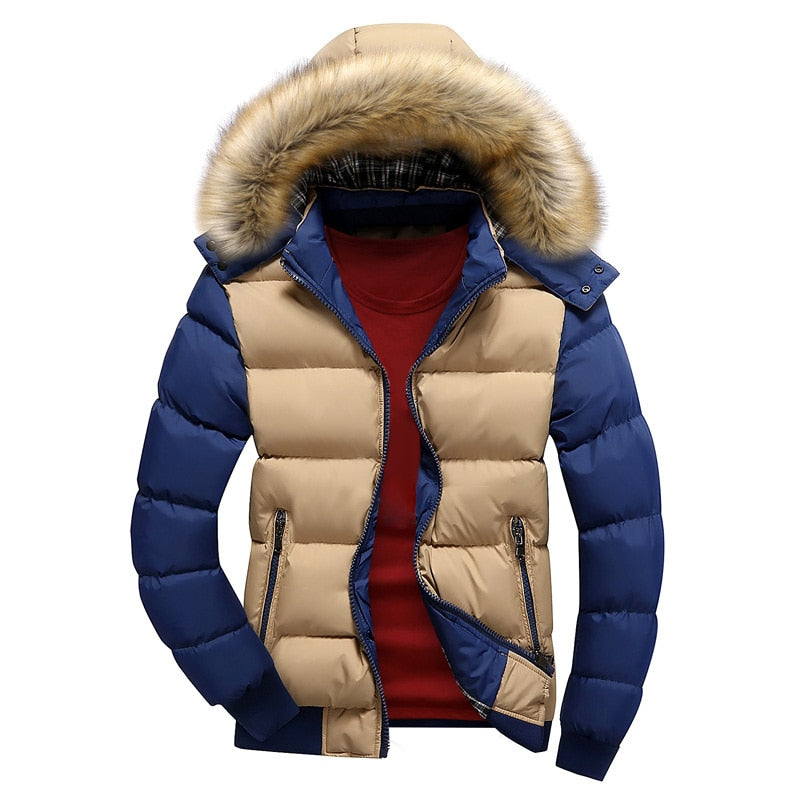 Men's Winter Warm Thick Parkas - Fur Collar Hooded Windbreak Jacket